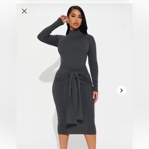 Fashion Nova Indy Sweater Midi Long Sleeve Knit Tie-Front Dress - Large